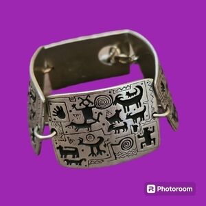 ALICE SEELY Urban Fetishes Southwestern Tribal Pewter Chunky Toggle Bracelet